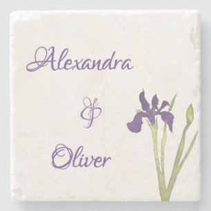 Dessous-de-verre En Pierre Mariage d'aquarelle Purple & Gold Iris