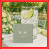 Dessous-de-verre En Pierre Mariage de monogramme vert Sage