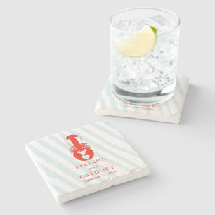 Dessous-de-verre En Pierre Mariage de plage nautique aux rayures bleues de ho