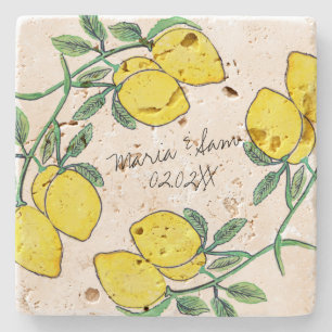 Dessous-de-verre En Pierre Mariage de script Citrus d'aquarelle