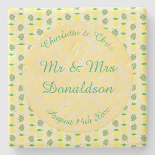 Dessous-de-verre En Pierre Mariage d'été tropical Ananas et Palm Feuille