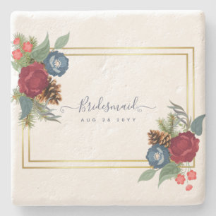 Dessous-de-verre En Pierre Mariage d'hiver Bourgogne Turquoise Bleu moderne