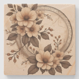 Dessous-de-verre En Pierre Mariage élégant floral sépia vintage avec dentelle