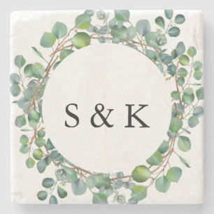Dessous-de-verre En Pierre Mariage Eucalyptus aquarelle