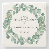 Dessous-de-verre En Pierre Mariage eucalyptus couronne m. mrs enregistrer la  (Devant)