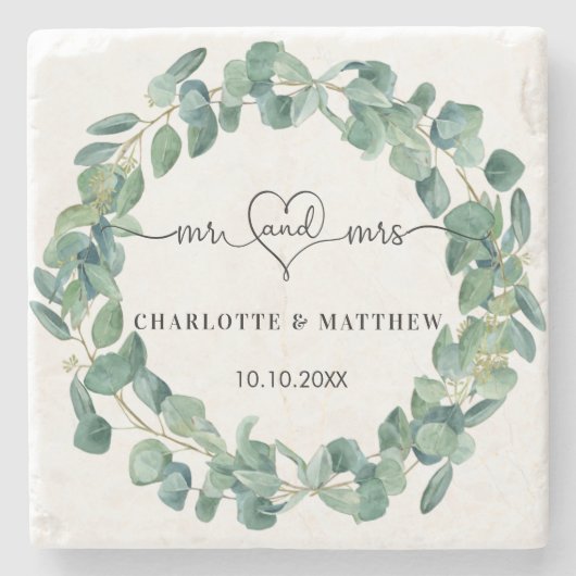 Dessous-de-verre En Pierre Mariage eucalyptus couronne m. mrs enregistrer la  (Devant)