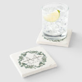 Dessous-de-verre En Pierre Mariage Eucalyptus Wreath Monogram (Côté)