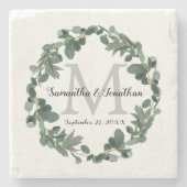 Dessous-de-verre En Pierre Mariage Eucalyptus Wreath Monogram (Devant)