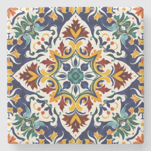 Dessous-de-verre En Pierre Mariage faveurs Talavera bleu tuile mexicaine