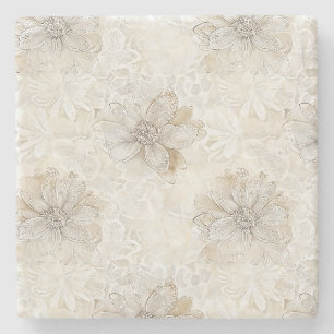 Dessous-de-verre En Pierre Mariage Fleurs Crème Ivoire Romantiques Jolies