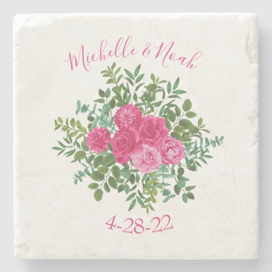 Dessous-de-verre En Pierre Mariage floral rose vif (Devant)