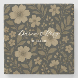 Dessous-de-verre En Pierre Mariage Floral Rustique Cottagecore Sombre Ferme