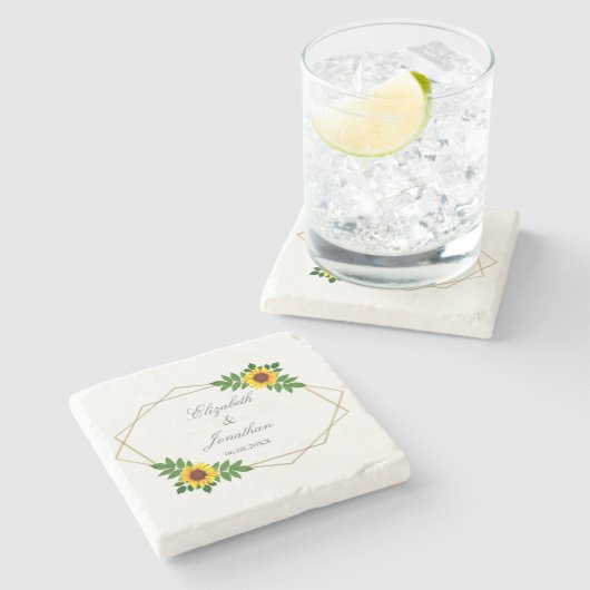 Dessous-de-verre En Pierre Mariage géométrique tournesol (Côté)