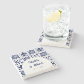 Dessous-de-verre En Pierre Mariage mexicain en carreaux de Talavera bleu (Côté)