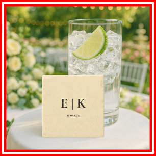 Dessous-de-verre En Pierre Mariage Monogramme Jaune Beurre