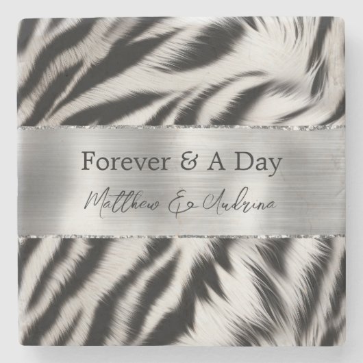 Dessous-de-verre En Pierre Mariage noir blanc Zebra (Devant)