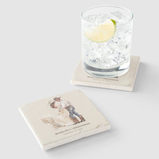 Dessous-de-verre En Pierre Mariage occidental rustique (Côté)