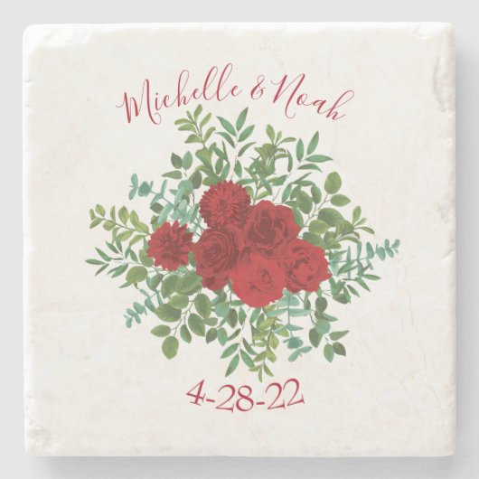 Dessous-de-verre En Pierre Mariage Red Rose (Devant)