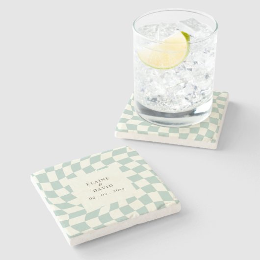 Dessous-de-verre En Pierre Mariage Retro Super Green Checkerboard (Côté)