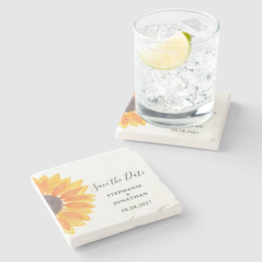 Dessous-de-verre En Pierre Mariage Tournesol Enregistrer La Date (Côté)