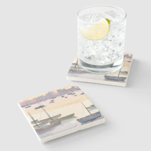 Dessous-de-verre En Pierre Marina pour bateaux Baie océanique à l'aquarelle