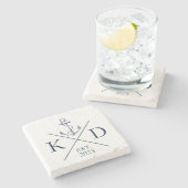 Dessous-de-verre En Pierre Marine Ancre Monogramme nautique (Côté)