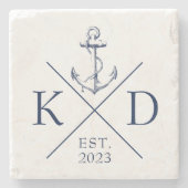 Dessous-de-verre En Pierre Marine Ancre Monogramme nautique (Devant)