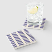 Dessous-de-verre En Pierre Marine bleu et beige cinq bandes motif (Côté)