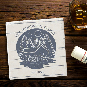 Dessous-de-verre En Pierre Marine Bleu et blanc Bois rustique Maison de lac n