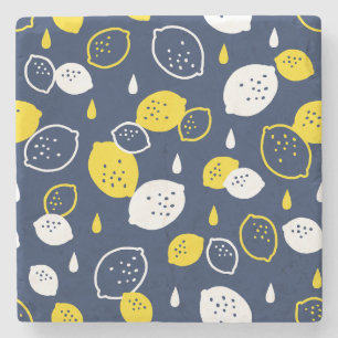 Dessous-de-verre En Pierre Marine Blue Lemon Art - Refresh Citrus Design