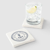 Dessous-de-verre En Pierre Marine Blue Nautical Rope & Ancre Nom du bateau (Côté)