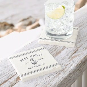 Dessous-de-verre En Pierre Marine Blue Nautical Rustic Ancre Nom du bateau