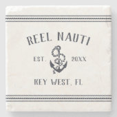 Dessous-de-verre En Pierre Marine Blue Nautical Rustic Ancre Nom du bateau (Devant)