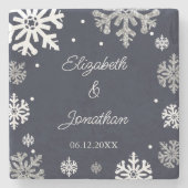 Dessous-de-verre En Pierre Marine Blue Snowflakes Mariage d'hiver (Devant)
