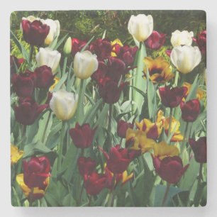Dessous-de-verre En Pierre Maroon et Tulipes Jaunes Florales colorées