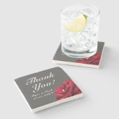 Dessous-de-verre En Pierre Marsala Bourgogne Rouge Floral Mariage Merci (Côté)