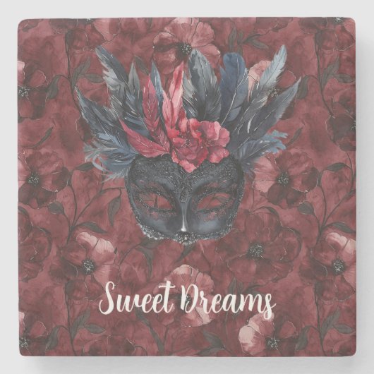 Dessous-de-verre En Pierre Masque rouge bordeaux noir (Devant)