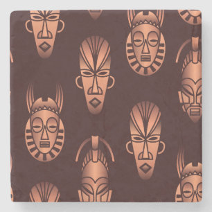Dessous-de-verre En Pierre Masques africains ethniques, arrière - plans noirs