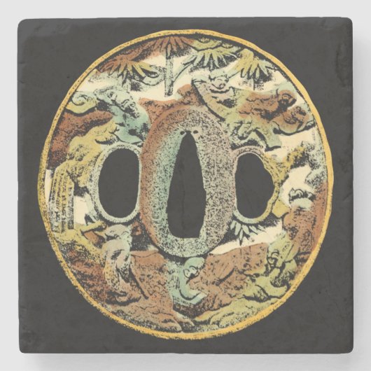 Dessous-de-verre En Pierre Médaillon asiatique doré par Vision Studio (Devant)