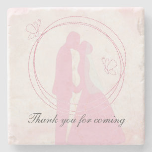 Dessous-de-verre En Pierre Merci Couple de Mariage Romantique Rose Rêveur
