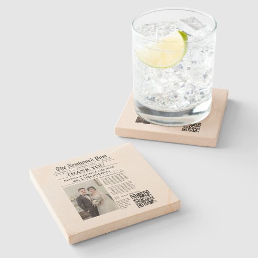 Dessous-de-verre En Pierre Merci de Mariage photo unique du journal (Côté)