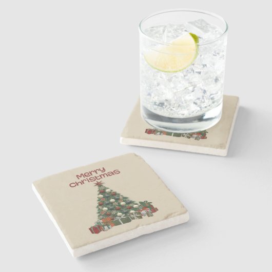 Dessous-de-verre En Pierre Merry Christmas Tree Stone Coaster (Côté)