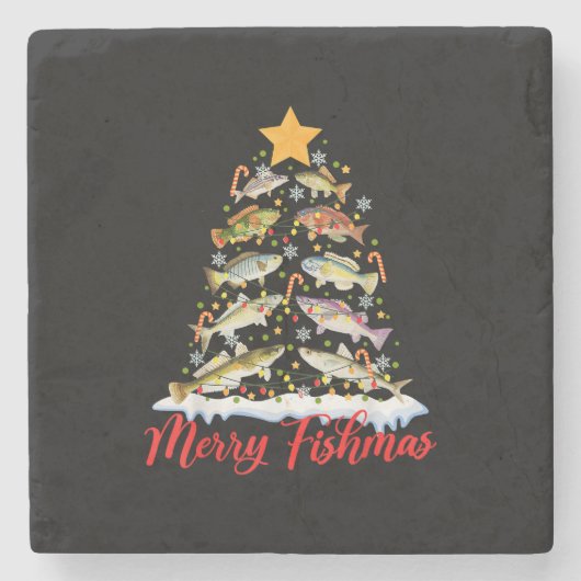 Dessous-de-verre En Pierre Merry Fishmas Funky Christmas Tree Lights Fish Fis (Devant)