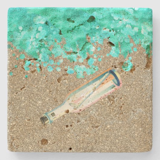 Dessous-de-verre En Pierre Message de plage dans une bouteille de rivage océa (Devant)