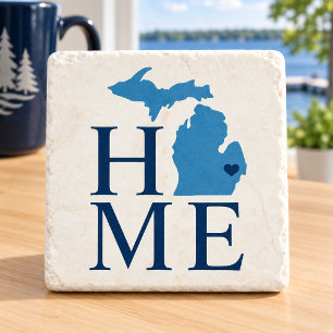Dessous-de-verre En Pierre Michigan Home Blue and Navy Custom City Heart