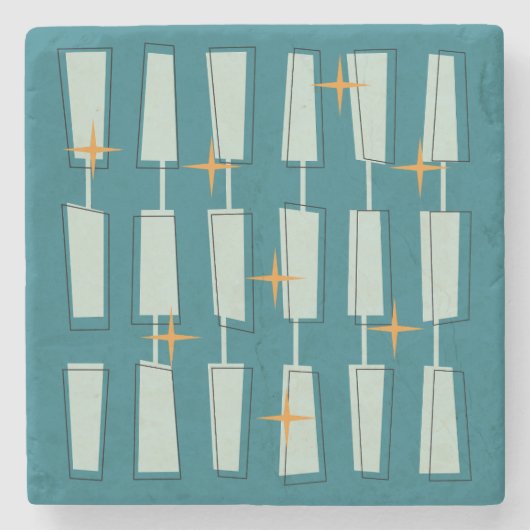 Dessous-de-verre En Pierre Mid Century Blocs atomiques modernes Turquoise, Aq (Devant)