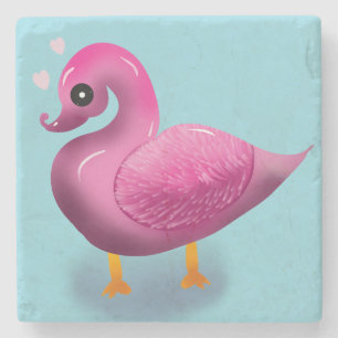Dessous-de-verre En Pierre Mignon Canard Rose Kawaii & Art pour Nurserie à Cœ