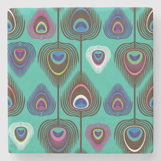 Dessous-de-verre En Pierre mignon motif en plumes de paon (Devant)