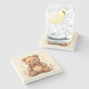 Dessous-de-verre En Pierre Mignon petit ours brun adorable avec cravate