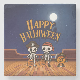 Dessous-de-verre En Pierre mignon, squelettes et citrouille Halloween